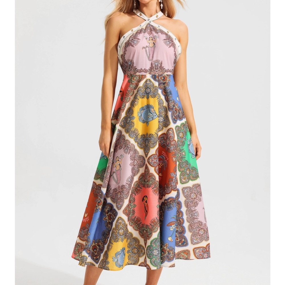 Multicolor Halter Neck Maxi Dress